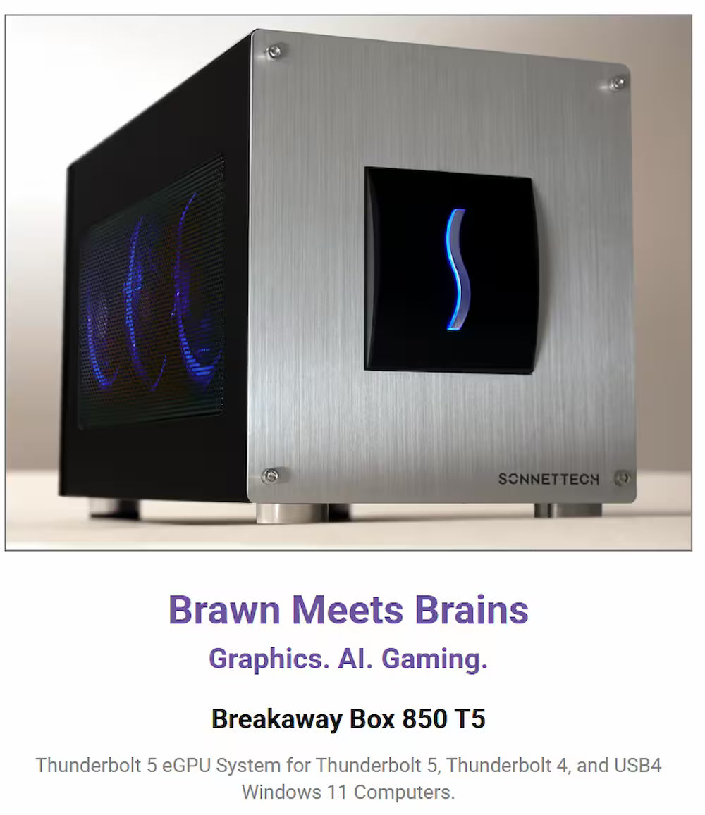 Sonnet Breakaway Box 850 T5 – Thunderbolt 5 eGPU Enclosure Sonnet Breakaway Box 850 T5 – Thunderbolt 5 eGPU Enclosure
